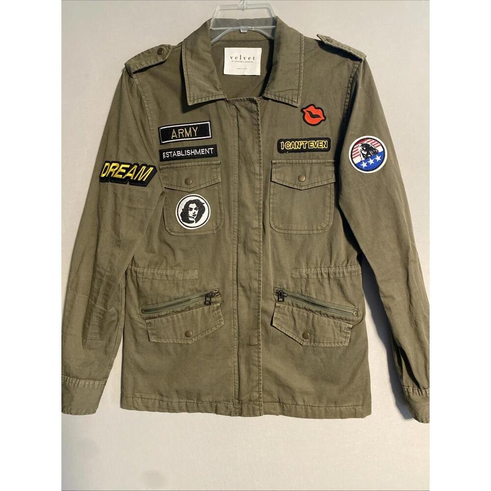 Velvet By Graham & Spencer Ladies Army Jacket W/Patches Size S Great Condition